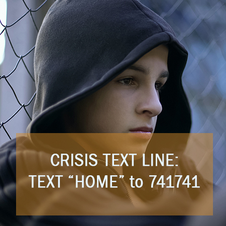 Select to open Crisis Text Line. Text "Home" to 741741
